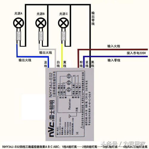 带控制器的三路分段开关灯具怎么接线,最全面的分段灯具接线教程